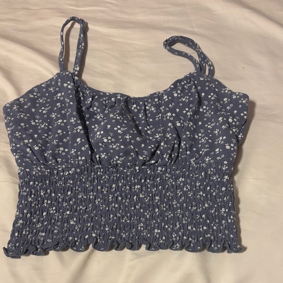 Hollister Tops - Floral Blue Smocked Women's Cropped Tank Top